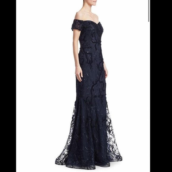 Teri Jon by Rickie Freeman Off-The-Shoulder Mermaid Gown US 10 $1000 - Picture 2 of 7